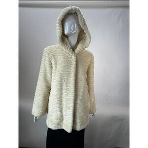Incognita Women's Faux Fur Hooded Jacket Ribbed Pattern Off-White Size S